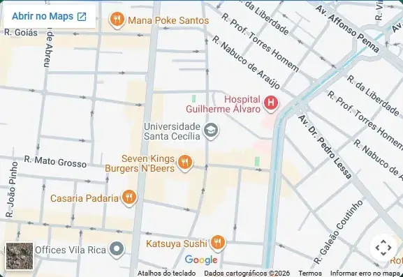 Mapa estático da Universidade Santa Cecília em Santos, clique para abrir no Google Maps